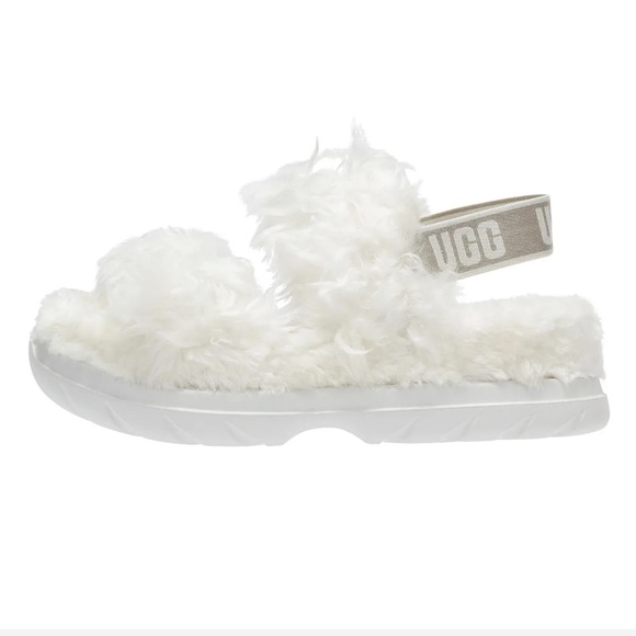 UGG Fluff Sugar Sandals Faux Fur Slides Straps Slingback Logo Platform Fluffy - Picture 7 of 14